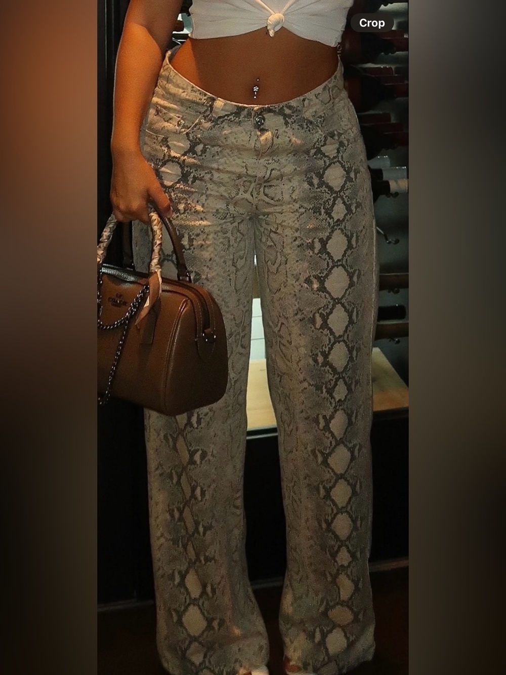 refuge Snake-Print Straight Leg Pants in Beige and Gray